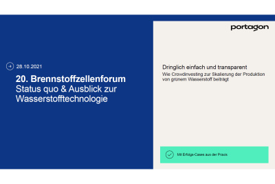 Vortrag Niklas Marx (portagon): Status quo & Ausblick zur Wasserstofftechnologie: Dringlich einfach und transparent – Wie Crowdinvesting zur Skalierung der Produktion von grünem Wasserstoff beiträgt