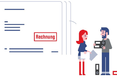 Illustration eines Pärchens, das Heizrechnungen durchsieht