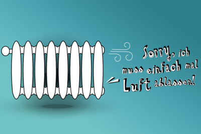 Hessen heizt schlau: Infografik Heizenergie sparen, Heizkörper mit Text "Sorry, ich muss einfach Luft ablassen""