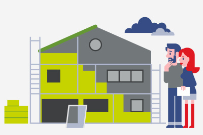 Illustration Haus eingerüstet mit Paar